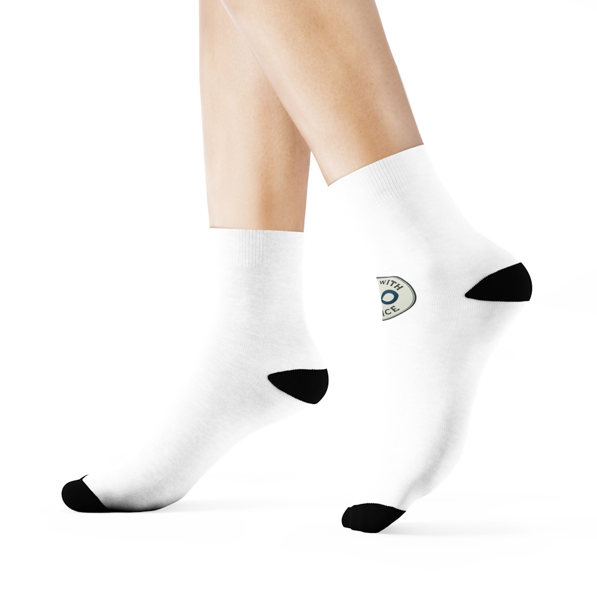 Made With Grace Crew Socks — Minimal White Athletic Socks with Subtle Logo