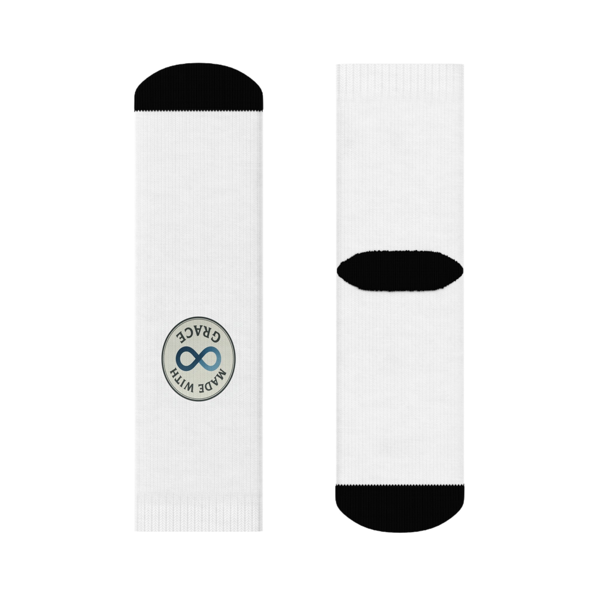 Made With Grace Crew Socks — Minimal White Athletic Socks with Subtle Logo
